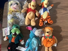 NWT 6 Disney Halloween SCIENTIST TIGGER, PUMPKIN POOH, EEYORE Mini Bean Bag