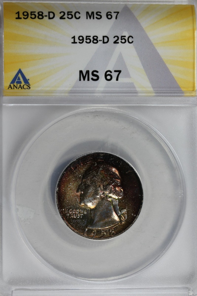1958-D .25 ANACS MS 67 Washington Quarter, Silver 25 Cents (0.25