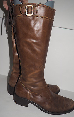 Nero Giardini Brown Leather Boot with Side Zipper and Lace Back - Size 6