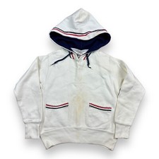 Vtg 60s Sportswear Youth Sweatshirt Hooded Two Pocket Red White Blue Trim Sz 8