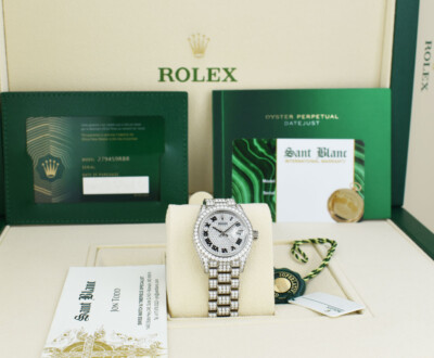 ROLEX - Ladies 18kt White Gold DateJust 28 Pave Diamond Dial