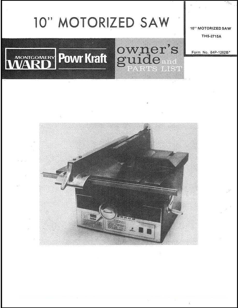 Operator Instruction + Parts Manual Fits POWRKRAFT THS2715A 10 Inch