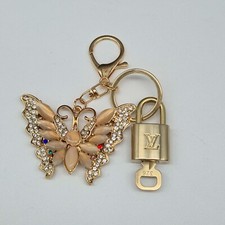 Authentic Louis Vuitton Gold Lock Unbranded Butterfly Keychain Bag Charm LV