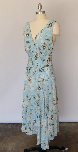 Abito midi vintage Y2K blu floreale taglia 6 S scollo a V taglio sbiadito fata capricciosa - Foto 5 di 10