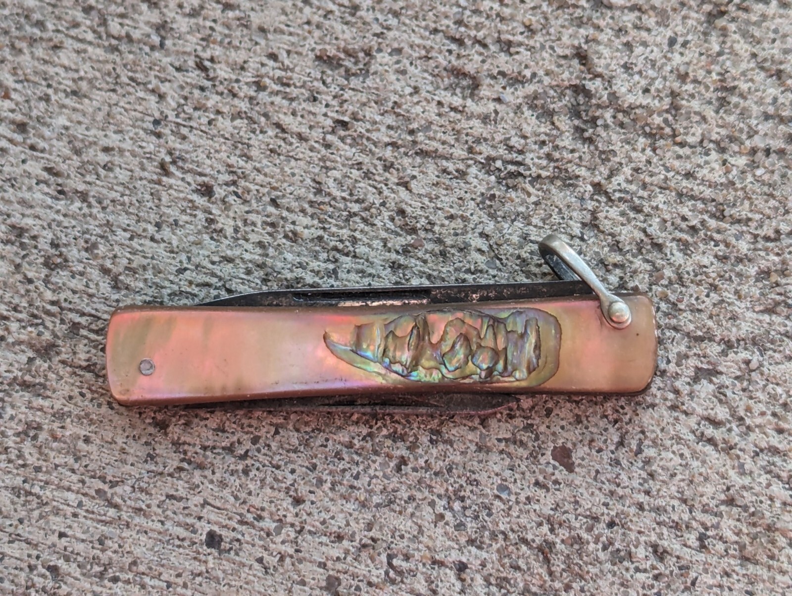 Old Antique Sheffield Steel Salm Pearl Abalone Gents Pen Folding Pocket