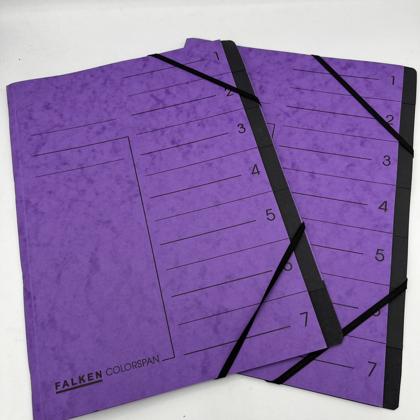 A4 Index Folders 2 PACK 7 Compartments A4 Falken Colorspan Elasticated Purple
