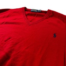 Polo Ralph Lauren Men's 100 Merino Wool V-Neck Pullover Sweater Red   XL