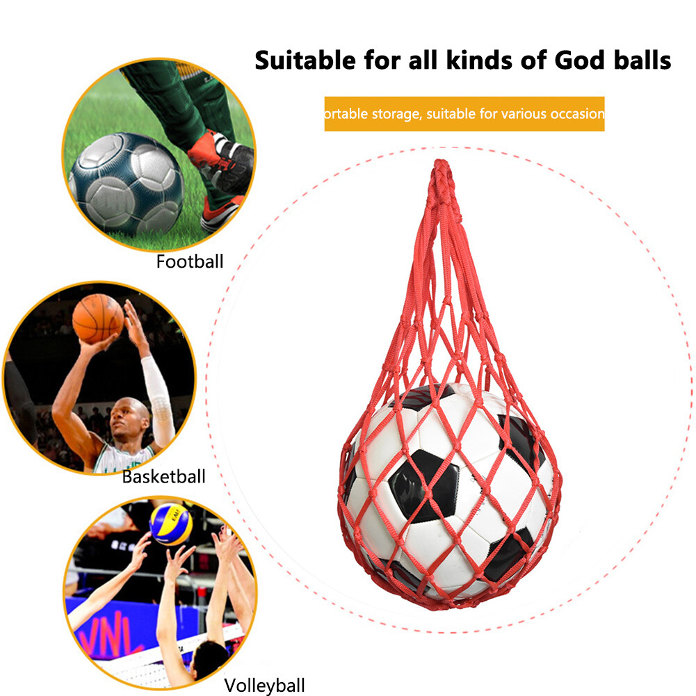 Football Net Bag Nylon Soccer Basketball Mesh Volleyball Carry Bag (Red