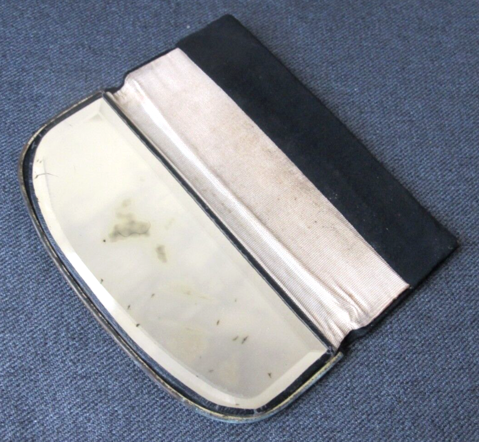 Antique brass rim black fabric beveled mirror comb holder for purse eBay