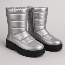 Top Moda Metallic Silver Zip Up Platform Puff Quilted Winter Boots Size 7.5