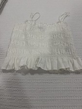H M Women's White Cotton Ruffle Camisole Adjustable Strap Top Size M