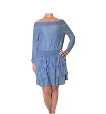 Michael Kors Ruffled Off the Shoulder Tiered Dress, Light Cadet Wash Size Medium