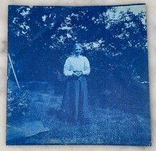 Photo cyanotype femme victorienne en vêtements d'époque c1880-1900~3,5"