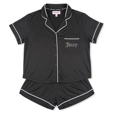 Juicy Couture Pajama Set Women's L Black Pink Rhinestone Crown Shorts Y2K Lounge