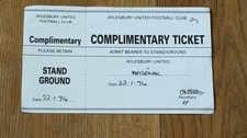TICKET 1993/94 Aylesbury United v Arsenal Mid Season Friendly - Complete Rare