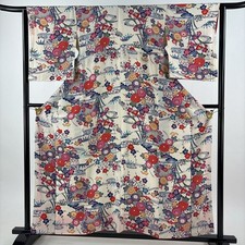 JAPANESE KIMONO FINE PATTERN WHITE 155cm 5 ft 1 in PURE SILK FF9082