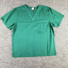 WonderWink Scrub Top Mens Small Green Solid V Neck Chest Pocket Woven Medical