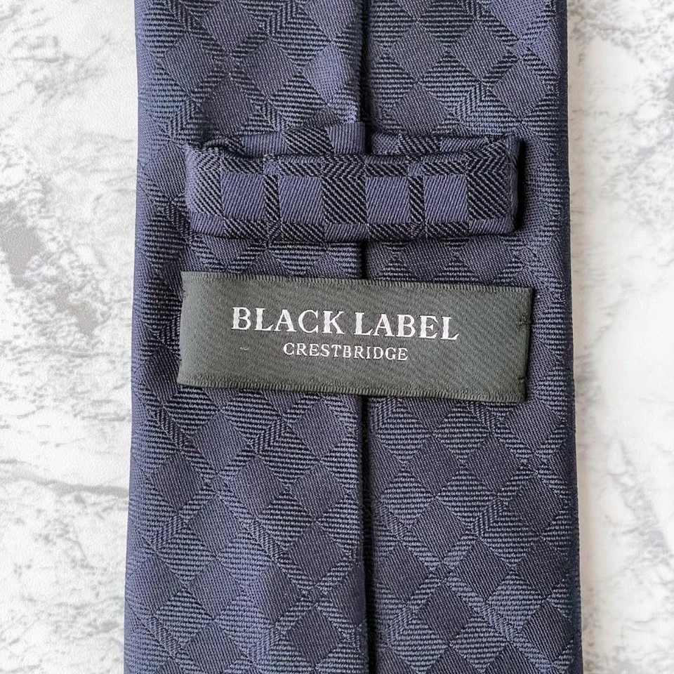 Burberry Black Label Silk Tie Navy Check 8cm Wide 148cm Long Used - Image 4 of 4