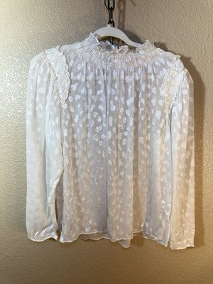 REBECCA TAYLOR CLEO BALLET RUFFLE MOCK SILK BLEND Ivory BLOUSE SIZE 12 $350
