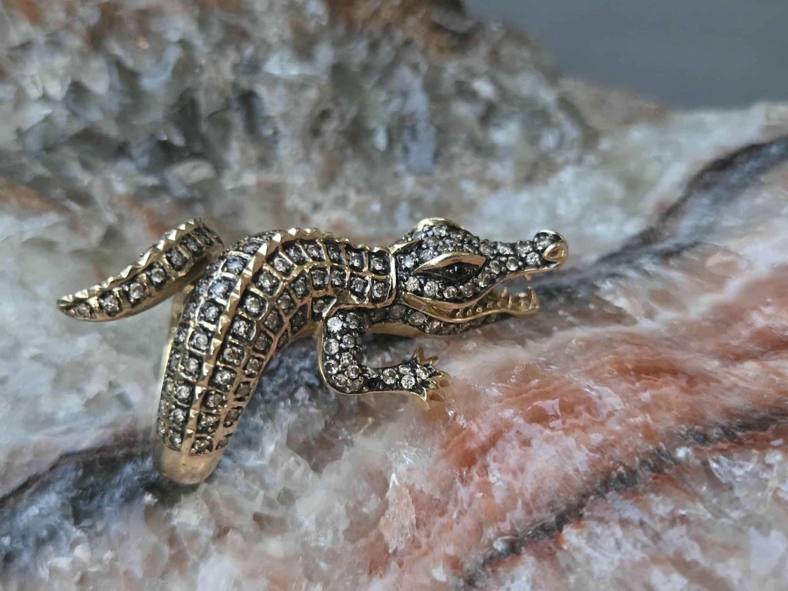 14k Heavy Solid Gold Lizard Alligator Crocodile R… - image 14