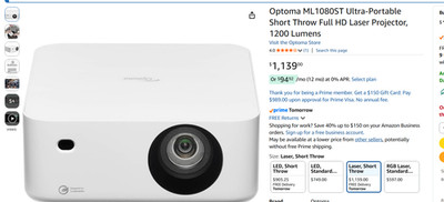Optoma ML1080ST 1080p DLP Portable Laser Projector - White