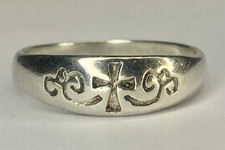 Vintage Sterling Silver Cross  Flower Band Ring Size 8.75