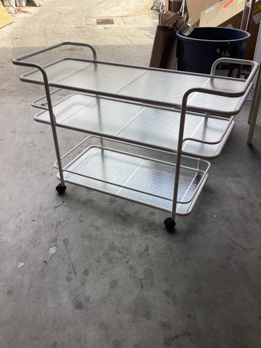 Vintage Metal & Glass Three -Tier Outdoor Bar or Serving Cart Some Flaws