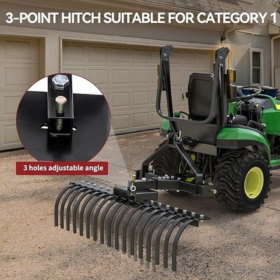 Three Point Landscape Rake 50in Steel Tines CAT 0 1 Mount
