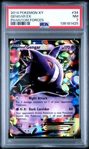 GENGAR EX 34/119 PSA 7 PHANTOM FORCES HOLO POKEMON CARD ENGLISH
