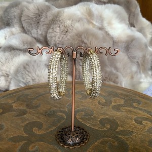 Joan Boyce Not For The Faint Of Heart Dramatic Gold Pave Crystal Hoop Earrings