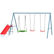 Outdoor Kids Swing Set 3-in-1 Metal Frame 352lb with Slide and Nest
