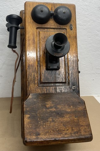Antique Western Electric Oak Wood Hand Crank Wall Mount Telephone 317R