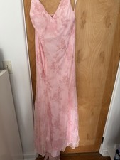 Pink Floral Sequin Mesh Long Gown Dress Sleeveless V-Neck Formal