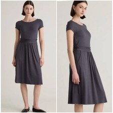 Quince Tencel Jersey Ruched Waist Midi Dress With Pockets Carbon Grey Size Small