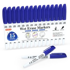 Shuttle Art Wet Erase Markers, 15 Pack Blue 1mm 1 Count Pack of 15 ,