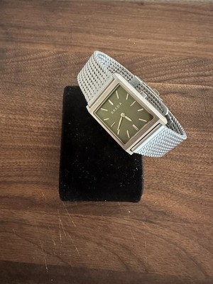 BREDA Virgil Rectangle Stainless Steel Quartz Wristwatch Silver Green Dial