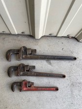 Lot of 3 Vintage Rigid Pipe Wrenches 10" 14" 18" Heavy Duty Ohio USA Made