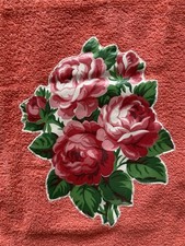 Vintage Terry cloth Bath Towel Cottage Rose, Appliqu , Pink And Green Cannon 3 P