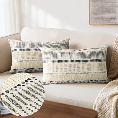 AELS Boho Decorative Striped Lumbar Pillow Covers 12x20, Modern Mid Century L...