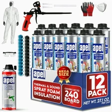 Apel Spray Foam Insulation Kit (12 x 32.80 oz./240 Bd ft) Heat and Acoustic Insu