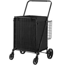 Heavy Duty Folding Cart 330LBS Dual Basket Waterproof Liner 360  Wheels