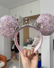 Disney Parks Tiara Sequin Princess Crown Minnie Mouse Ears Headband Pink