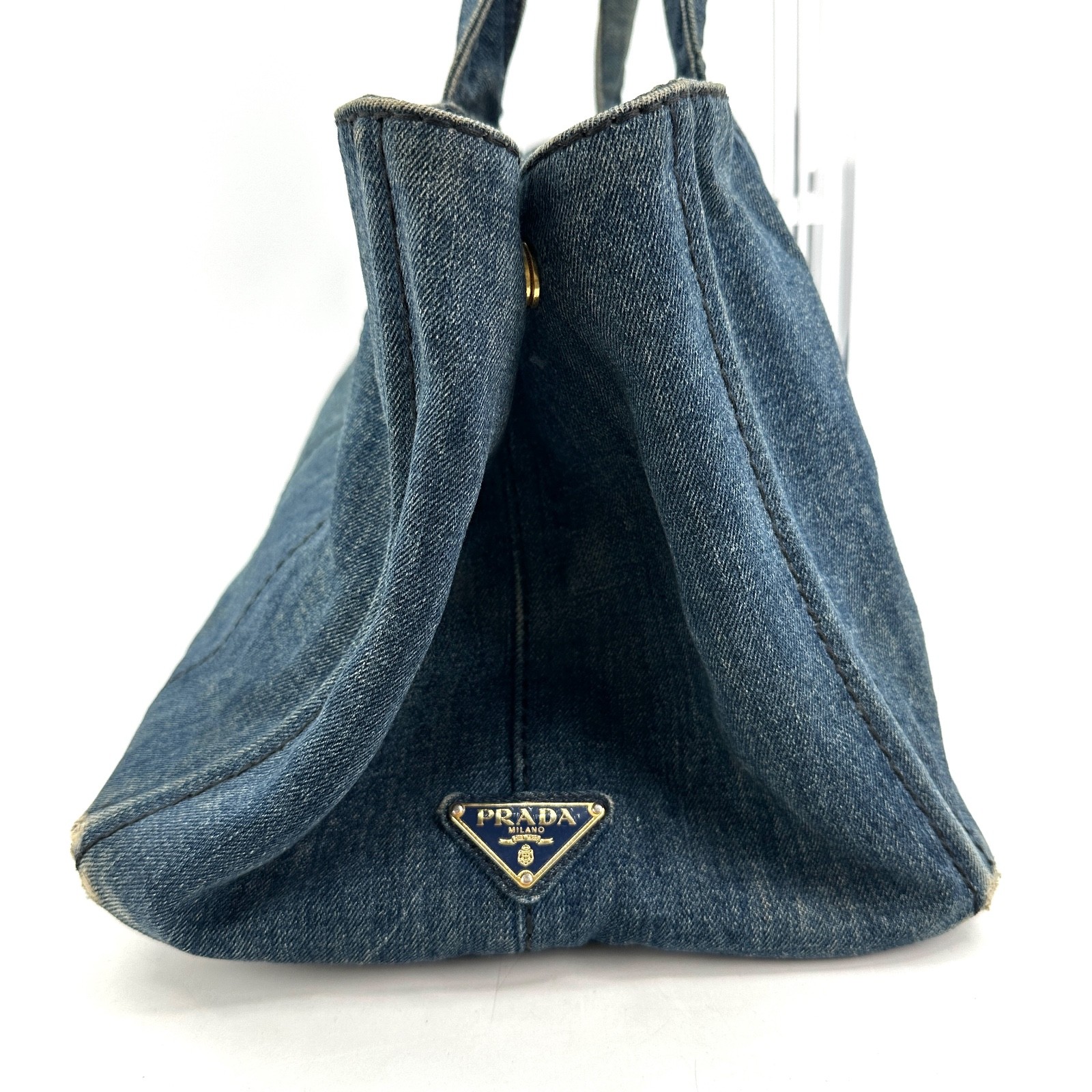 PRADA Canapa Tote Bag L Size Canvas Denim Authentic #359 thumbnail 5
