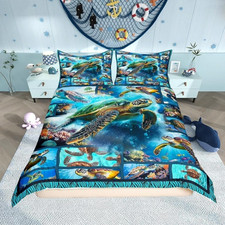 3D Sea Turtle Bedding Set,Sea Animals Duvet Cover for Kids Teen Boys Girls,Under