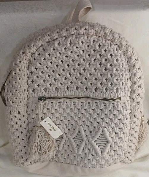 Mochila World Market Crema Borla Cierre Cremallera Forrada Bolsillos Internos Ajustables