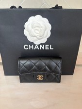Chanel Classic Flap Card Holder (black caviar leather with gold hardware, new)
