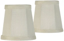 Set of 2 Empire Lamp Shades Cream Fabric Small 3x4x4 Candelabra Clip-On Fitting