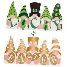 5-Piece Reversible Gnome Decor - St Patrick's Day  Easter Wooden Blocks with