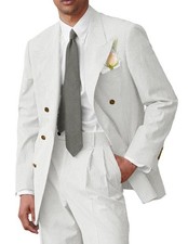 Business Seersucker Men Suits Striped Summer Wear Beach Formal Tuxedos Groom New