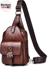 Men'S Leather Crossbody Sling Bag - Anti-Theft Multi-Pocket Shoulder Bag for Hik